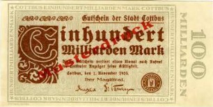 Cottbus, Stadt: 100 Milliarden Mark 1923 Probe