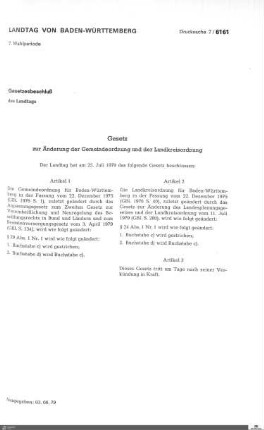 Änderung der Gemeinde- und Landkreisordnung