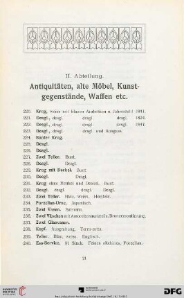 Antiquitäten. Alte Möbel, Kunstgegenstände, Waffen (Nr. 220-661)