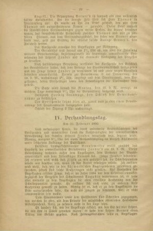 IV. Verhandlungstag am 22. Februar 1892