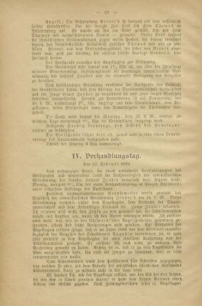 IV. Verhandlungstag am 22. Februar 1892
