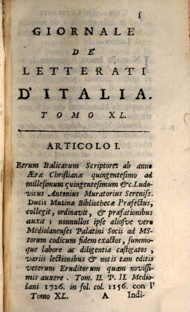 Giornale de'letterati d'Italia. 40, 40. 1740