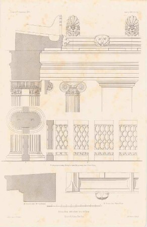 Stoa des Königs Attalos, Athen: Details (aus: Atlas zur Zeitschrift für Bauwesen, hrsg. v. G. Erbkam, Jg. 25, 1875)