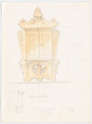 Pavillon am Wasser: Holzgeschnitzter kleiner Wandschrank