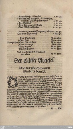 Der Eilffte Artickel. Von der Geschwornen Probirer bevehl.