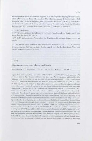 D 23a. Digestum vetus cum glossa ordinaria