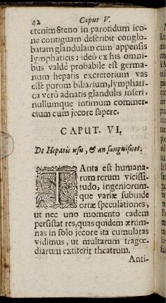 Caput VI. De Hepatis usu, & an sanguificet.