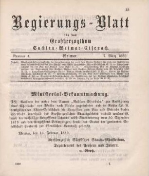 18. Ministerial-Bekanntmachung, die Konzessionierung der unter dem Namen Ruhlaer Eisenbahn zur Ausführung einer Lokomotiv-Eisenbahn von Wutha nach Ruhla gegründeten Aktien-Gesellschaft betreffend