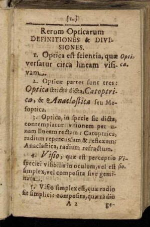 Rerum Opticarum Definitiones & Divisiones.