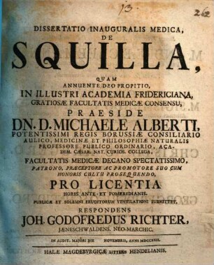 Dissertatio Inauguralis Medica, De Squilla