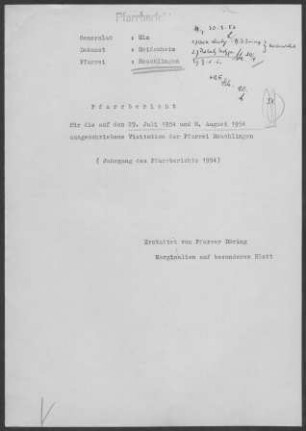 Heuchlingen: Pfarrbericht 1954