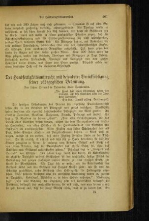¬Der¬ Handfertigkeitsunterricht mit besonderer Berücksichtigung seiner pädagogischen Bedeutung