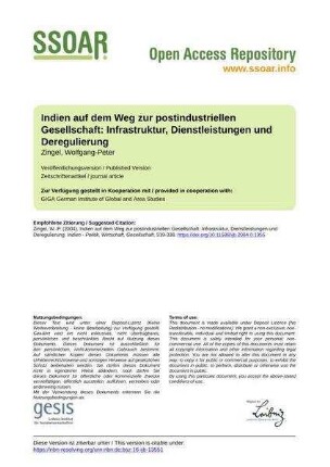 Indien auf dem Weg zur postindustriellen Gesellschaft: Infrastruktur, Dienstleistungen und Deregulierung