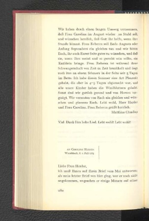 An Caroline Herder Wandsbeck, den 1. Juli 1779
