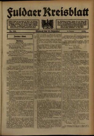 Erste Ausgabe vom Mittwoch, den 23. Dezember 1914.