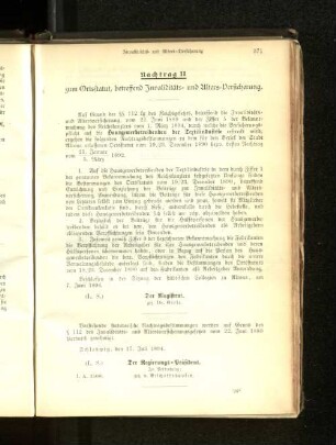 II zum Ortsstatut, betreffend Invaliditäts- und Alters-Versicherung.