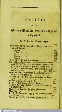 Register über den siebenten Band des Neuen Lausitzischen Magazins
