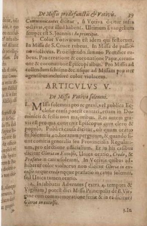 Articvlvs V. De Missa Votiva solemni.