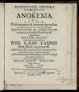 Dissertatio Medica Inauguralis De Anorexia