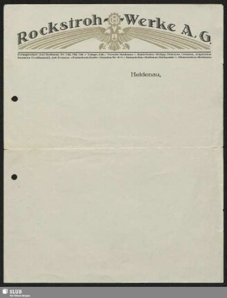 Rockstroh-Werke A.G., Heidenau : Briefbogen, blanko
