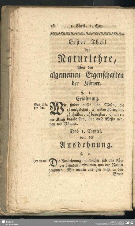 Erster Theil der Naturlehre, Von den algemeinen Eigenschaften der Körper