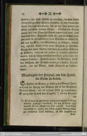Maasregeln des Herzogs, um dem Feinde die Spitze zu bieten
