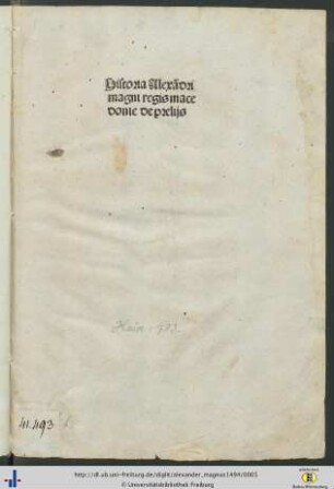 Historia Alexa[n]dri magni regis macedonie de prelijs