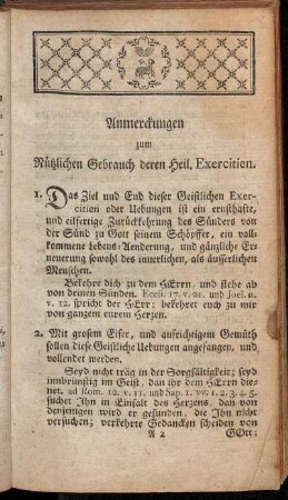 Anmerckungen zum Nützlichen Gebrauch deren Heil. Exercitien