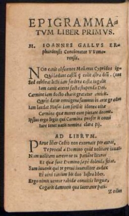 Epigrammatum Liber Primus.