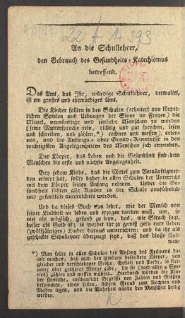 An die Schullehrer, [...].