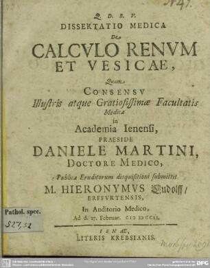 Dissertatio Medica De Calculo Renum Et Vesicae