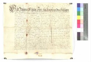 Johann Wilhelm, Herr zu Limpurg, Reichserbschenk, belehnt Johann Burkhard Meßnang, des Rats zu Gmünd, als Träger des Magistrats zu Gmünd, mit der Überschlagmühle zu Gmünd.