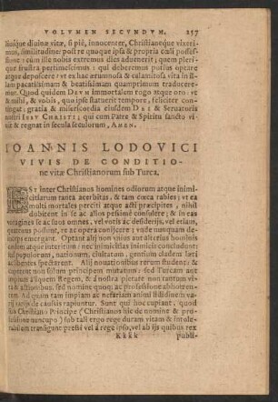 Joannis Ludovici Vivis De Conditione vitae Christianorum sub Turca.