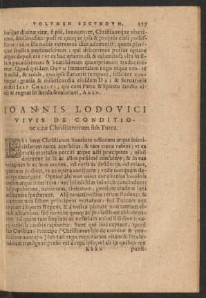 Joannis Ludovici Vivis De Conditione vitae Christianorum sub Turca.