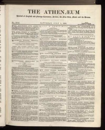 THE ATHENAEUM Journal of English and foreign Literature, Science, the fine Arts, Music and the Drama.