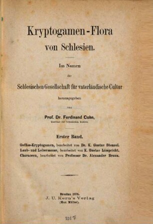 Kryptogamen-Flora von Schlesien, 1. Band. Gefäss-Kryptogamen