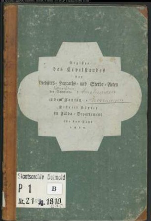 Zivilstandsregister der evangelischen Gemeinde Amelunxen, Kreis Höxter (GHT 1810). (Gemeinde: Evangelische Gemeinde Amelunxen, Kreis Höxter)