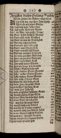 Register dieses Gesang-Buchs/ Auf die Zahlen der Blätter eingerichtet.
