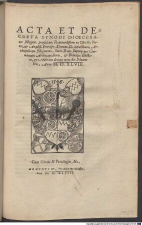 Acta Et Decreta Synodi Dioecesanae Mogunt.