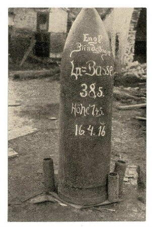 Kriegs-Erinnerungs-Karte: Engl. Blindgänger La Bassée 38,5. Höhe 1,45. 16.04.1916