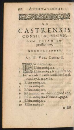 Ad Castrensis Consilia, Secundum Novam Impressionem, Annotationes. Ad II. Vol.