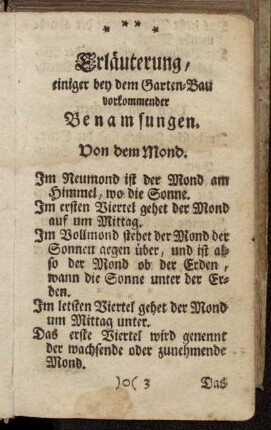Erläuterung, einiger bey dem Garten-Bau vorkommender Benamsungen.