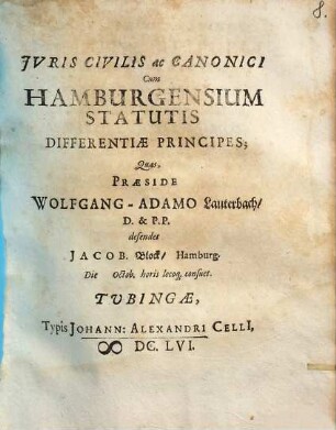Iuris Civilis ac Canonici Cum Hamburgensium Statutis Differentiae Principes
