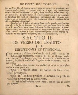 Sectio II. De verbo Dei tradito.