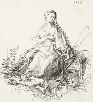 Stillende Maria auf der Rasenbank