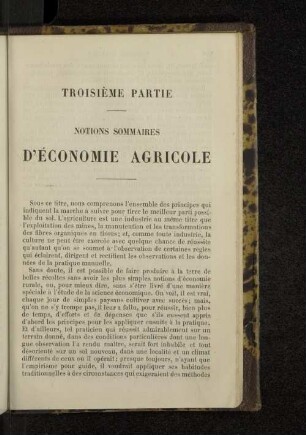 Troisième partie. Notions sommaires d'économie agricole