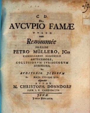 De Avcvpio Famæ Vvlgo von Renommée