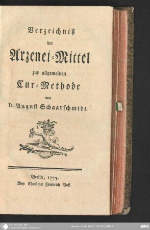 Verzeichniß der Arzenei-Mittel zu allgemeinen Cur-Methode