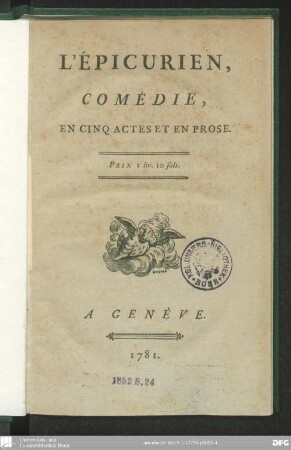 L' Épicurien : comédie, en cinq actes et en prose