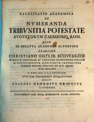 Exercitatio acad. de augustorum, caesarumque rom. tribunicia potestate